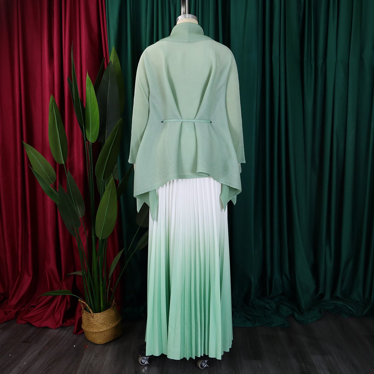 CM.YAYA – ensemble dégradé pour femmes, chemisier à manches longues avec ceinture, chemise et jupes longues plissées, costume de rue, ensemble deux pièces, survêtement