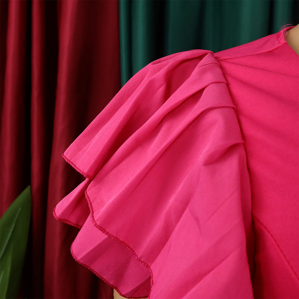 Combinaison élégante en maille patchwork plissée pour femme, jambe large, taille haute, col en V, manches évasées, combishort de fête, été 2022