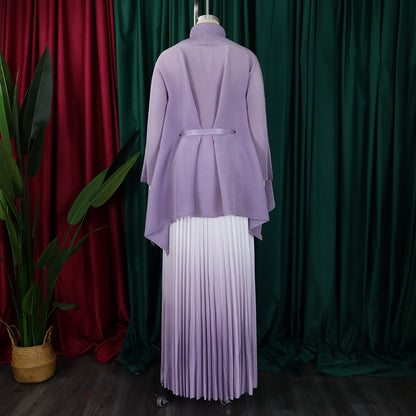 CM.YAYA – ensemble dégradé pour femmes, chemisier à manches longues avec ceinture, chemise et jupes longues plissées, costume de rue, ensemble deux pièces, survêtement