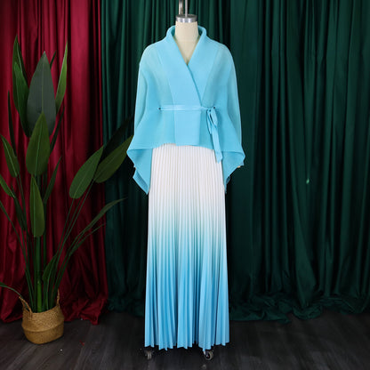 CM.YAYA – ensemble dégradé pour femmes, chemisier à manches longues avec ceinture, chemise et jupes longues plissées, costume de rue, ensemble deux pièces, survêtement