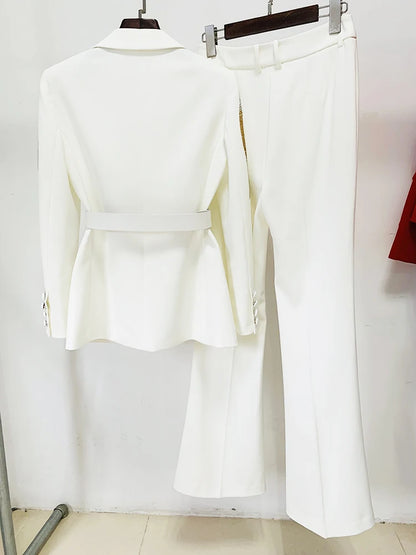 HIGH STREET nouvelle mode 2025 concepteur piste costume ensemble femmes diamants colorés ceinturé Blazer Flare pantalon costume 2 pièces