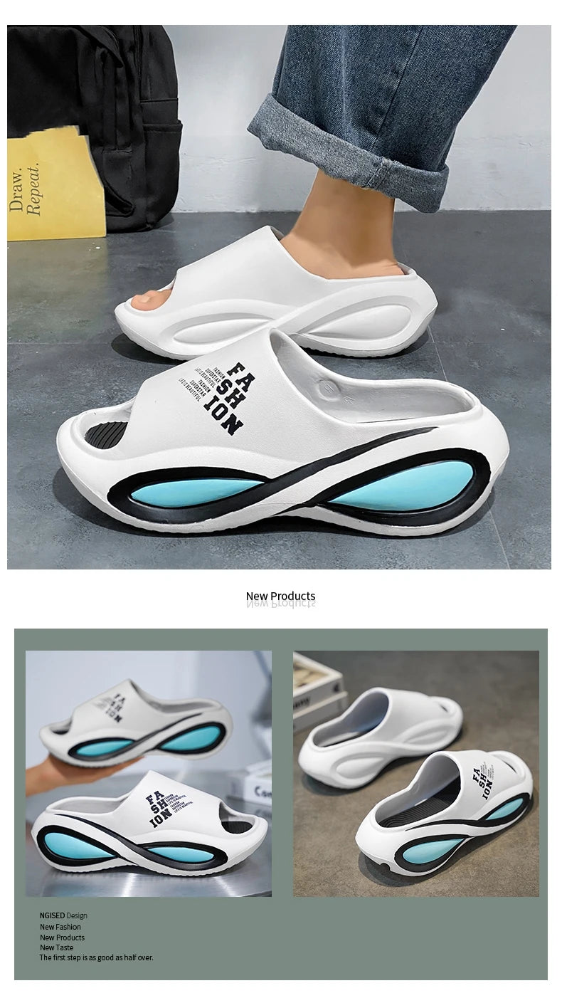 2024 Nouveaux chaussons pour hommes Sandales d'intérieur et d'extérieur Plage Confortables Diapositives souples Hommes Chaussures décontractées Tongs Pantoufles de maison Sandales