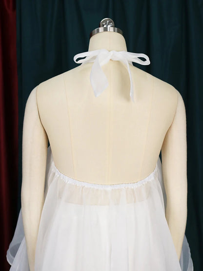 Ensemble 2 pièces en mousseline de soie pour femme, blouse longue, dos nu, pantalon blanc, jambes larges, fête, vacances, plage, été