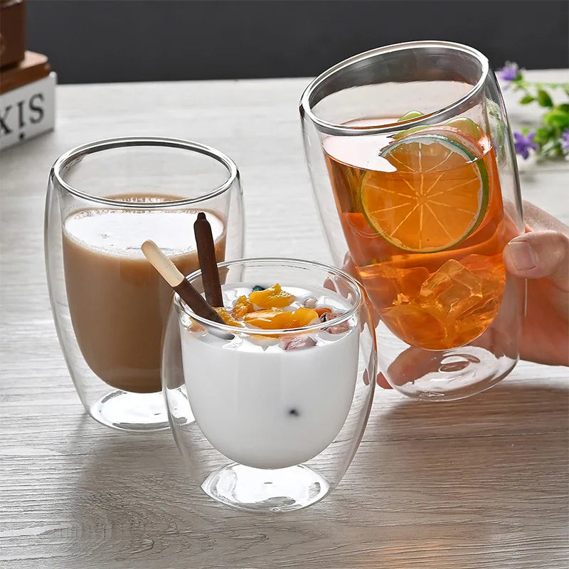 Tasse en verre à Double paroi résistante à la chaleur, 80-650Ml, bière, lait, café, eau, tasse transparente, vente en gros, service à boissons en verre, cadeau