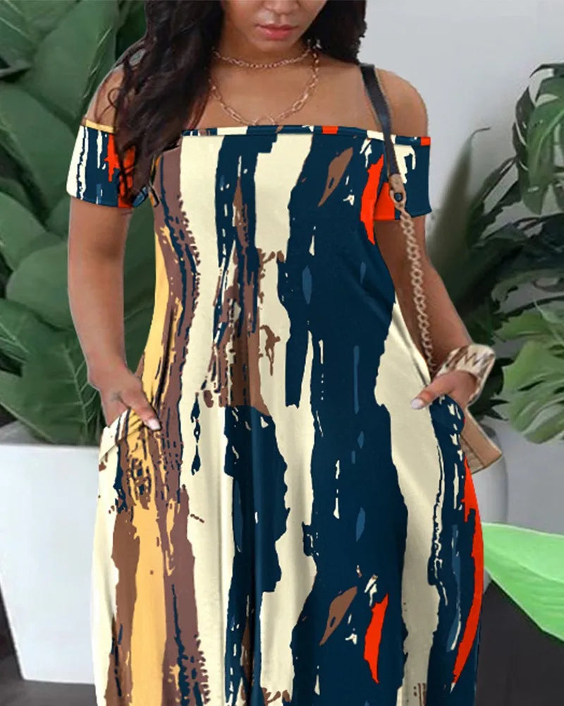 BERAKAH SUPRÊME -6 Robe longue en Polyester imprimé pour femmes africaines, Sexy, mode, manches courtes, Maxi, été, 2023