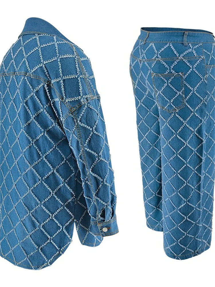 Wmstar grande taille Denim deux pièces ensembles femmes automne vêtements imprimer à manches longues hauts pantalons nouveaux costumes assortis en gros Dropshopping