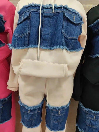 Ensemble 2 pièces pour femmes, vêtements africains Dashiki, nouvelle mode printemps-automne, haut en Denim à manches longues et pantalon, costume de fête, ensembles assortis