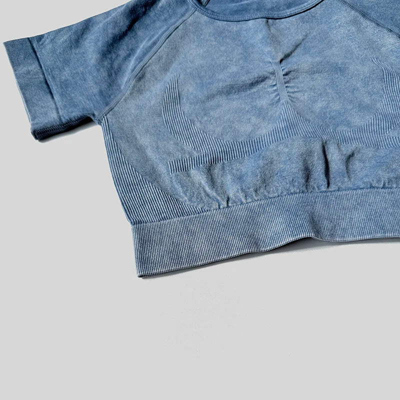 Ensemble de sport de lavage pour femmes, combinaison sans couture, haut de Fitness à manches courtes avec froissés sur les fesses, Leggings d'entraînement, vêtements de gymnastique