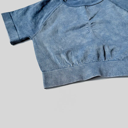 Ensemble de sport de lavage pour femmes, combinaison sans couture, haut de Fitness à manches courtes avec froissés sur les fesses, Leggings d'entraînement, vêtements de gymnastique