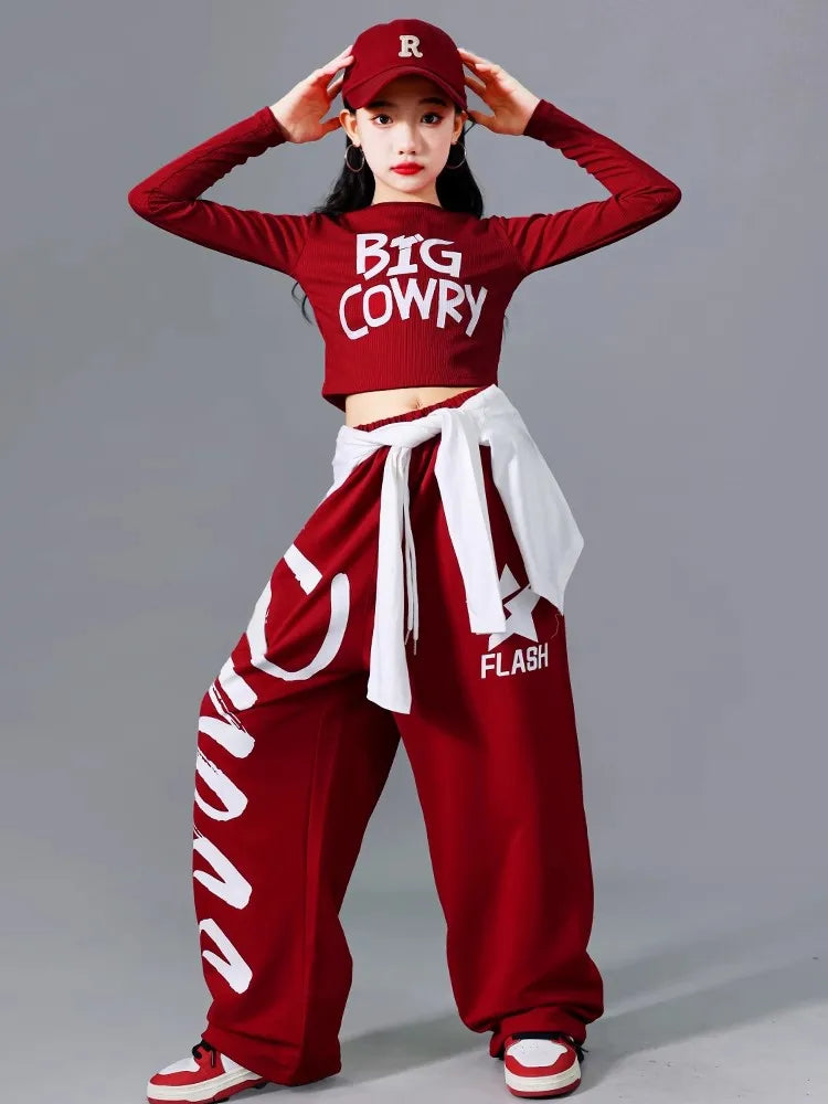 Filles K-pop haut court mode lettres Sport Joggers pantalon fille groupe vêtements ensembles enfants Hip Hop Streetwear enfants Jazz Costumes