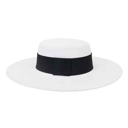 Chapeau français en feutre pour femme, grand bord large, Fedora, Derby en laine d'hiver, chapeaux de mariage et de jazz, dessus plat, 10cm
