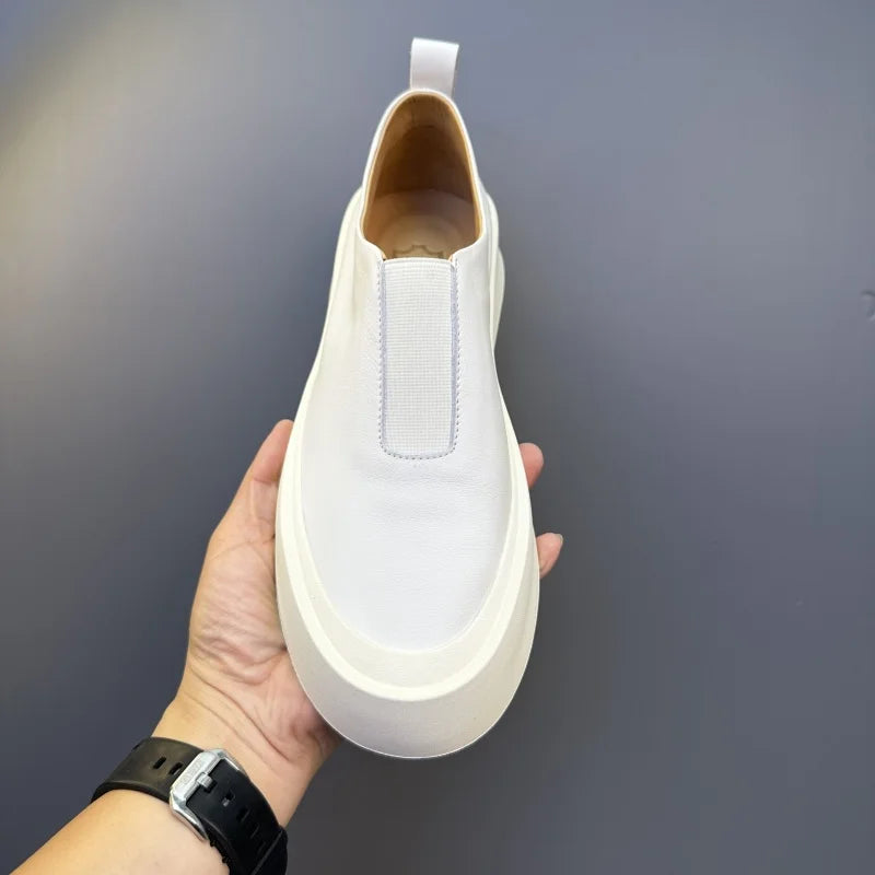 Baskets épaisses en cuir véritable pour hommes, chaussures décontractées, respirantes, à enfiler, haut de gamme