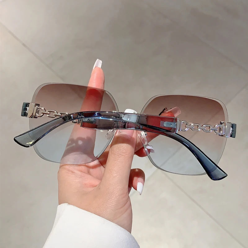 KAMMPT dégradé thé à la mode femmes lunettes de soleil surdimensionné sans monture rétro nuances pour décor marque de luxe Design conduite lunettes de soleil