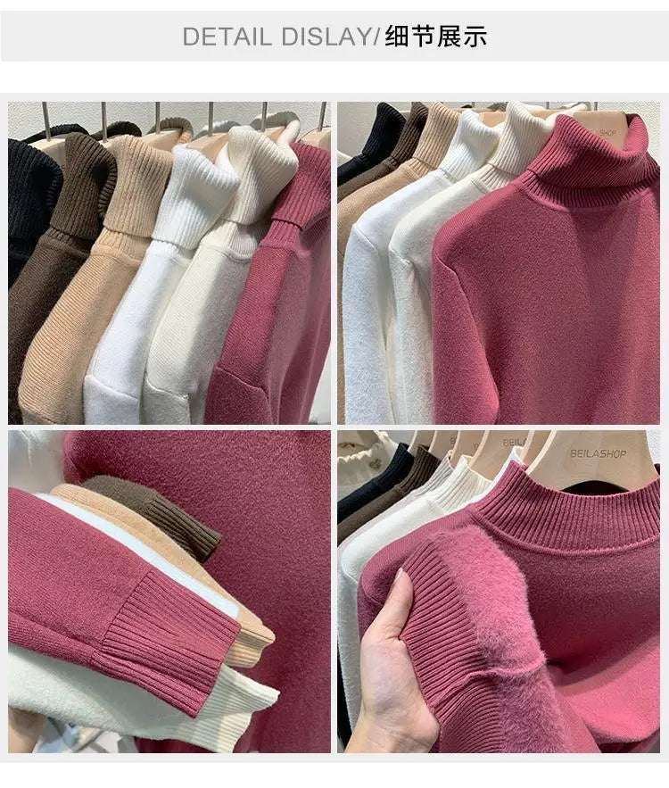 Pull épais à col haut pour femme, haut d'hiver chaud et doux, couleur unie, vêtements intérieurs, chemise à bascule, nouvelle collection 2025