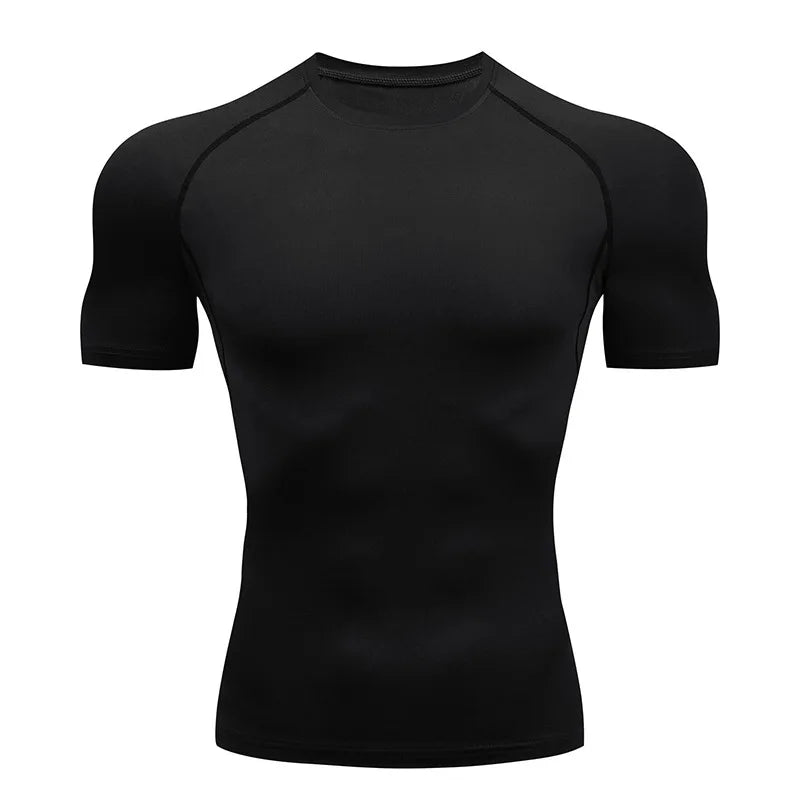 Hommes Compression course t-shirt Fitness serré à manches courtes t-shirt formation Jogging chemises vêtements de sport séchage rapide Rashgard