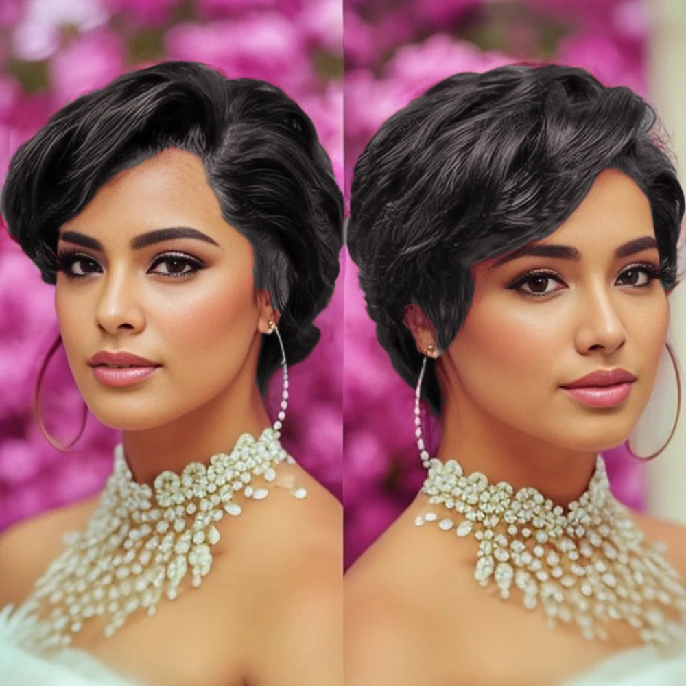 Perruque Lace Front Wig naturelle ondulée, cheveux humains, coupe Pixie, 13x4, pour femmes