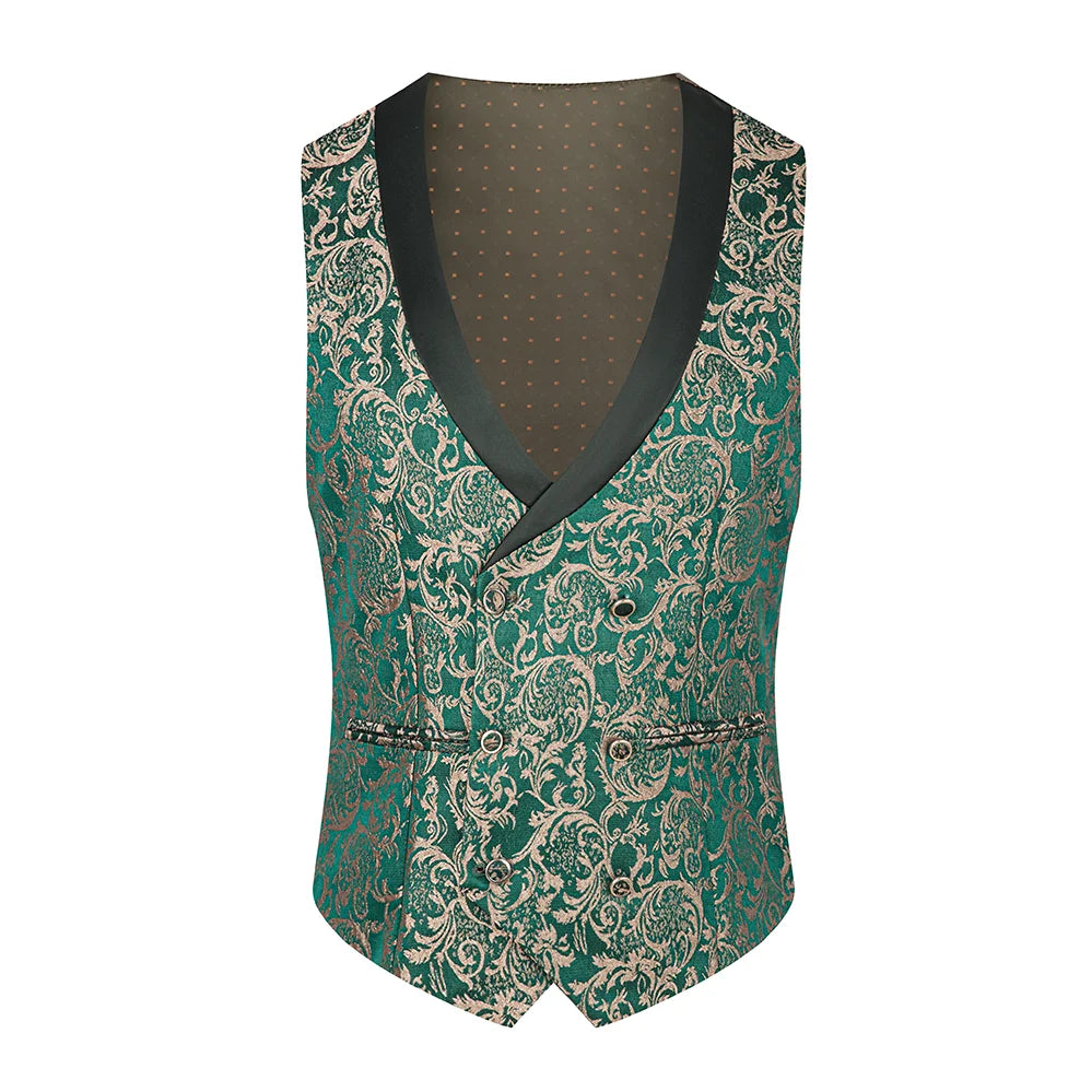 Costume vert 3 pièces pour hommes, veste de robe de soirée de mariage avec gilet et pantalon, ensembles Slim à la mode pour hommes, tissu Jacquard Beige, noir, bleu