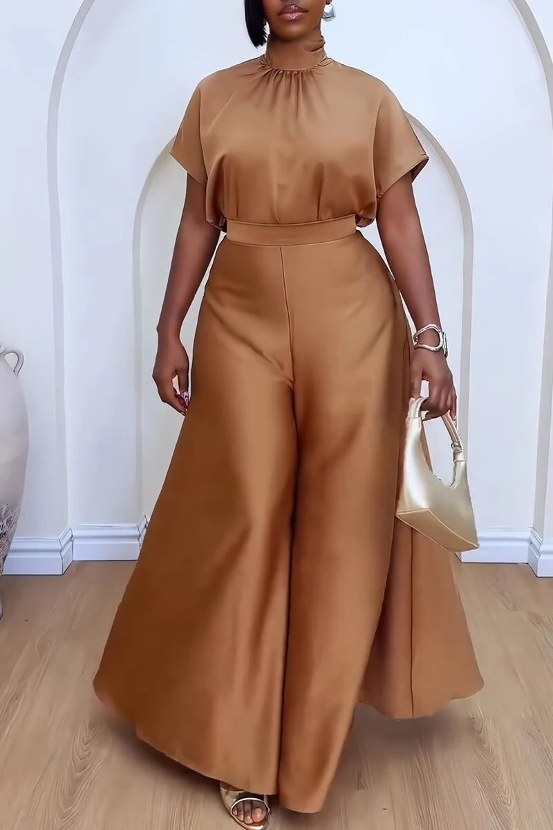 Haut à lacets en satin doux et pantalon à jambes larges pour femmes, ensemble assressenti, tenue, mode africaine, nouveau, 2 pièces, 2024