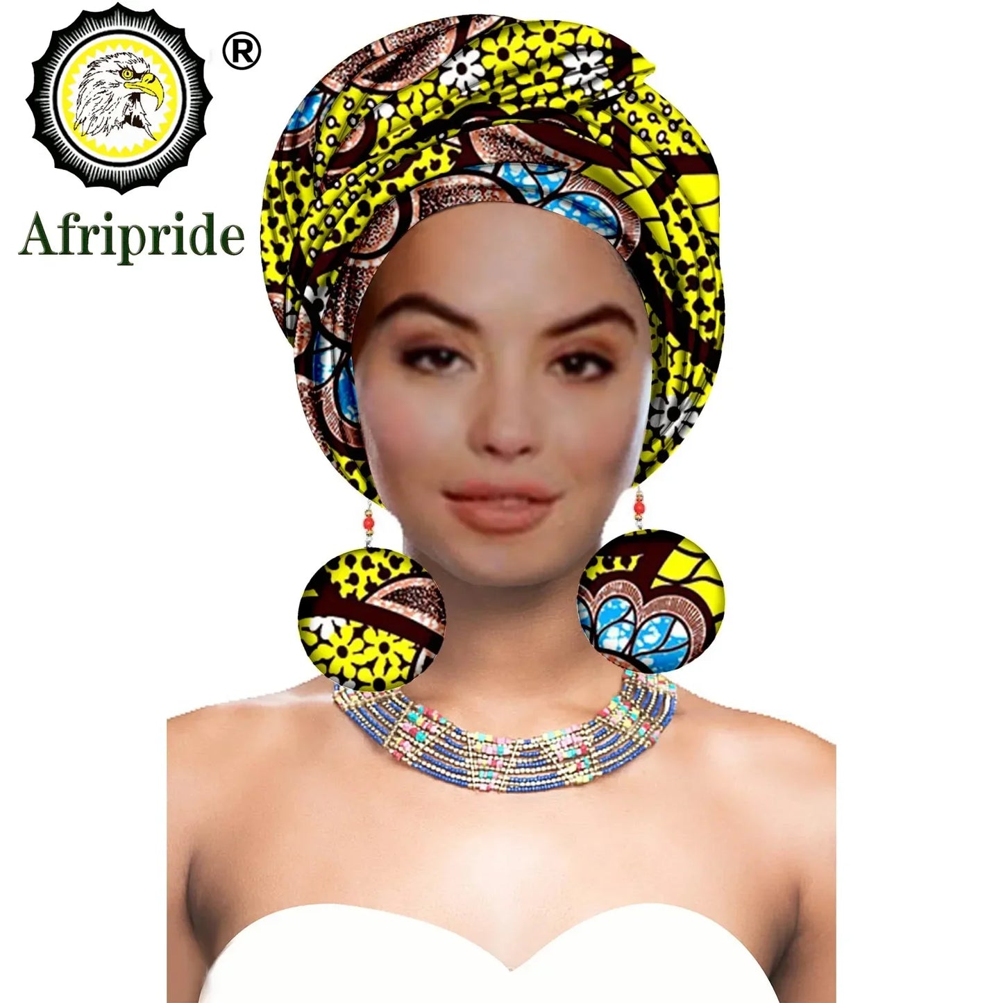 Turbans - bandeaux africains pour femme foulard africain couvre-chef nigérian avec boucle d'oreille assortie Dashiki Ankara cire S20H004