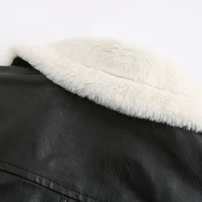 Vestes d'hiver pour femmes mode épais chaud Faux cuir peau de mouton veste manteau Vintage rabat poche vêtements de dessus pour femmes Chic hauts