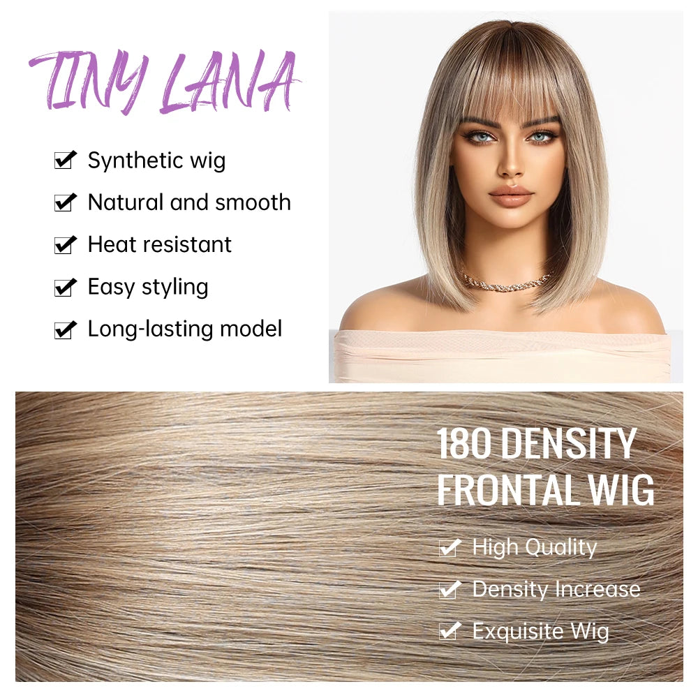Perruques synthétiques blondes marron clair avec frange pour femmes, perruques Bob courtes droites quotidiennes, faux cheveux Cosplay Halloween résistantes à la chaleur