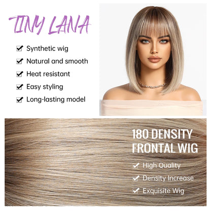 Perruques synthétiques blondes marron clair avec frange pour femmes, perruques Bob courtes droites quotidiennes, faux cheveux Cosplay Halloween résistantes à la chaleur