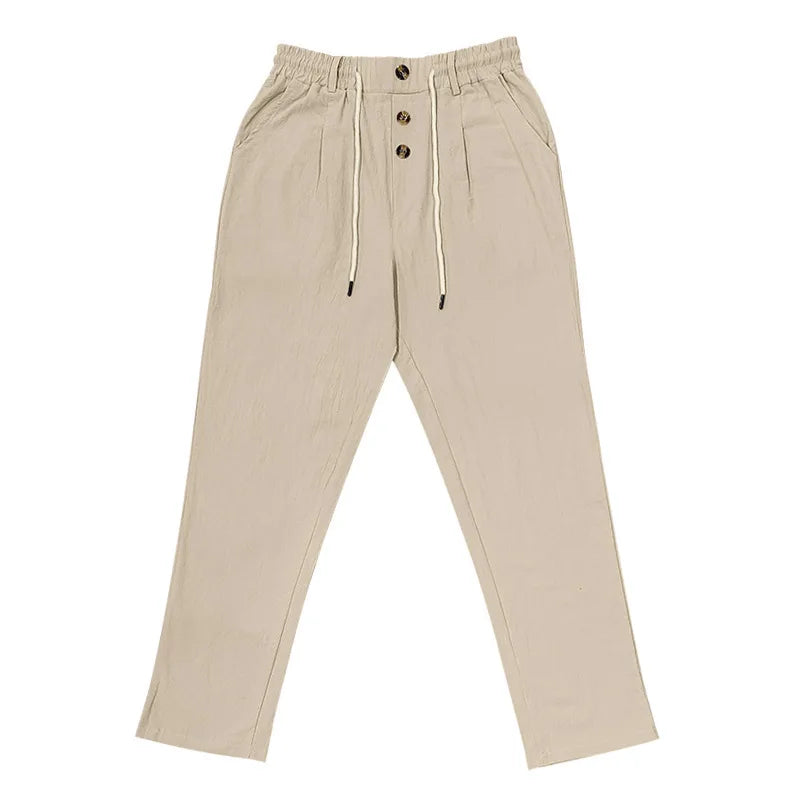 Pantalon de plage confortable en coton et lin pour hommes, sangle droite, haute qualité, décontracté, printemps et automne, nouvelle mode, 2025