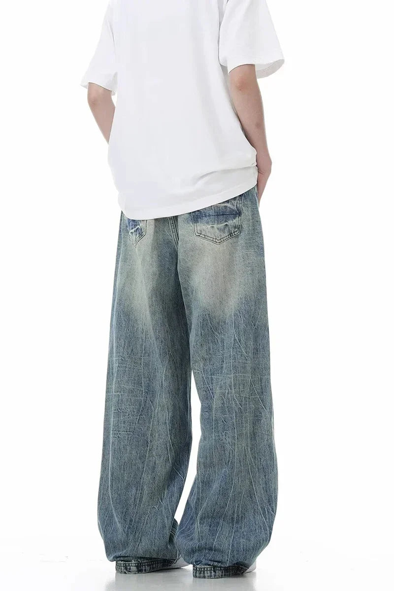 Jean Baggy craquelé pour homme, pantalon Y2k Harajuku, Vintage, délavé, droit, en Denim, Punk Goth, nouvelle collection 2025