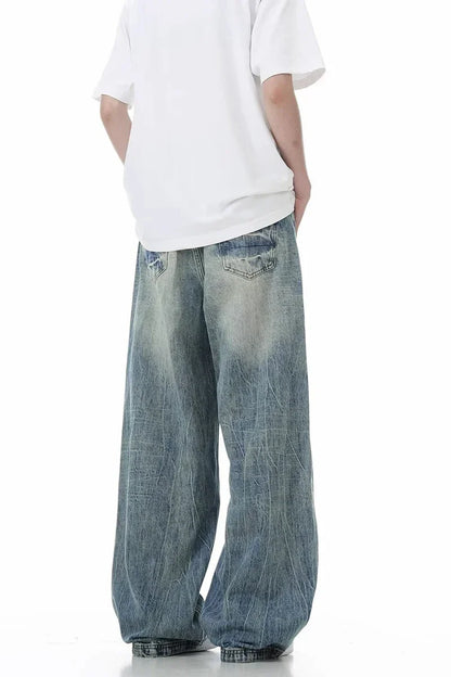Jean Baggy craquelé pour homme, pantalon Y2k Harajuku, Vintage, délavé, droit, en Denim, Punk Goth, nouvelle collection 2025