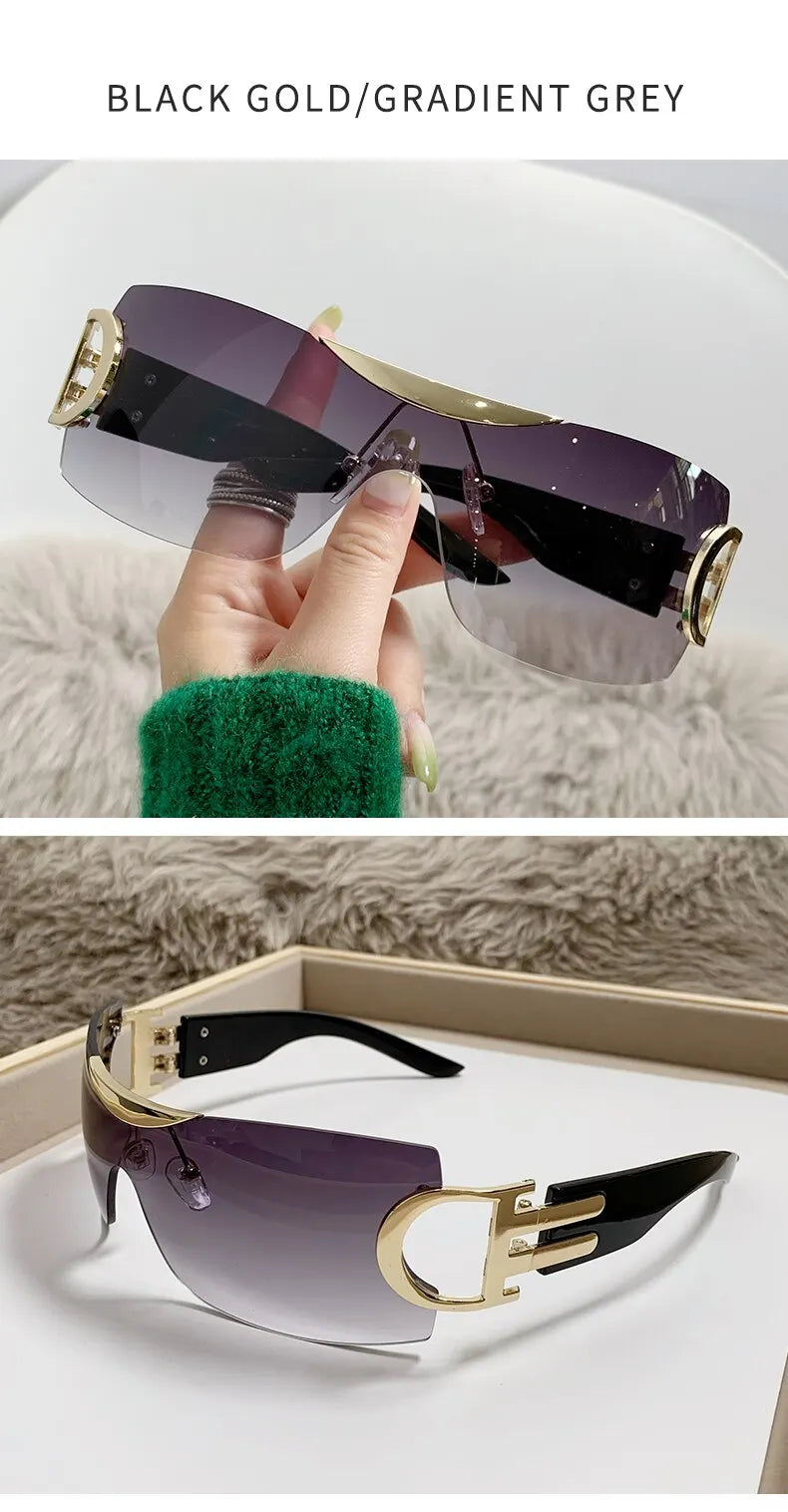 Lunettes de soleil Y2K sans monture pour femmes, lunettes de soleil sans cadre, nuances de chimshield, futuriste, respirant, unisexe, rond, mode
