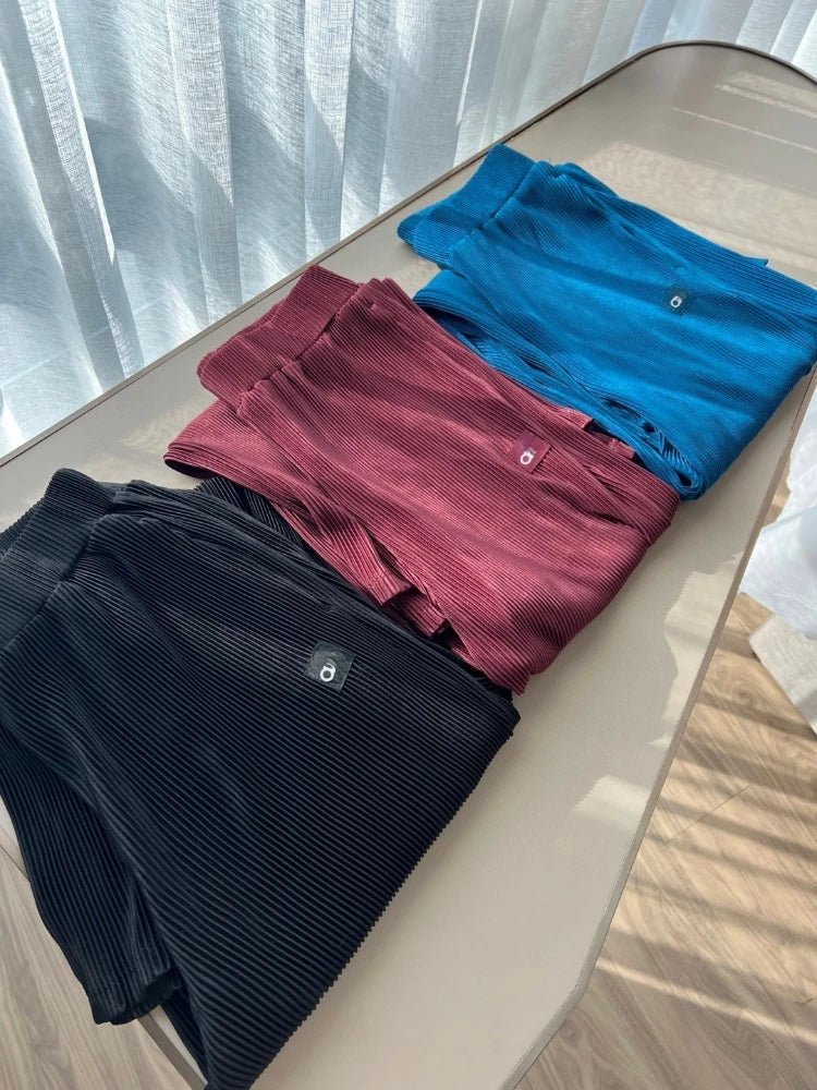 Sport Yoga taille haute pantalon droit femmes plié ample jambe large pantalon respirant décontracté solide taille élastique pantalons pour femmes