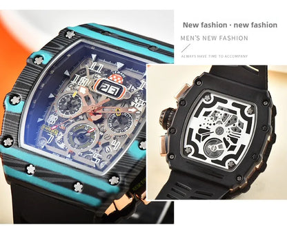 Nouvelle génération sport conception creuse montre d'affaires machines de sport modernes vent quartz petite montre artisanale à trois disques