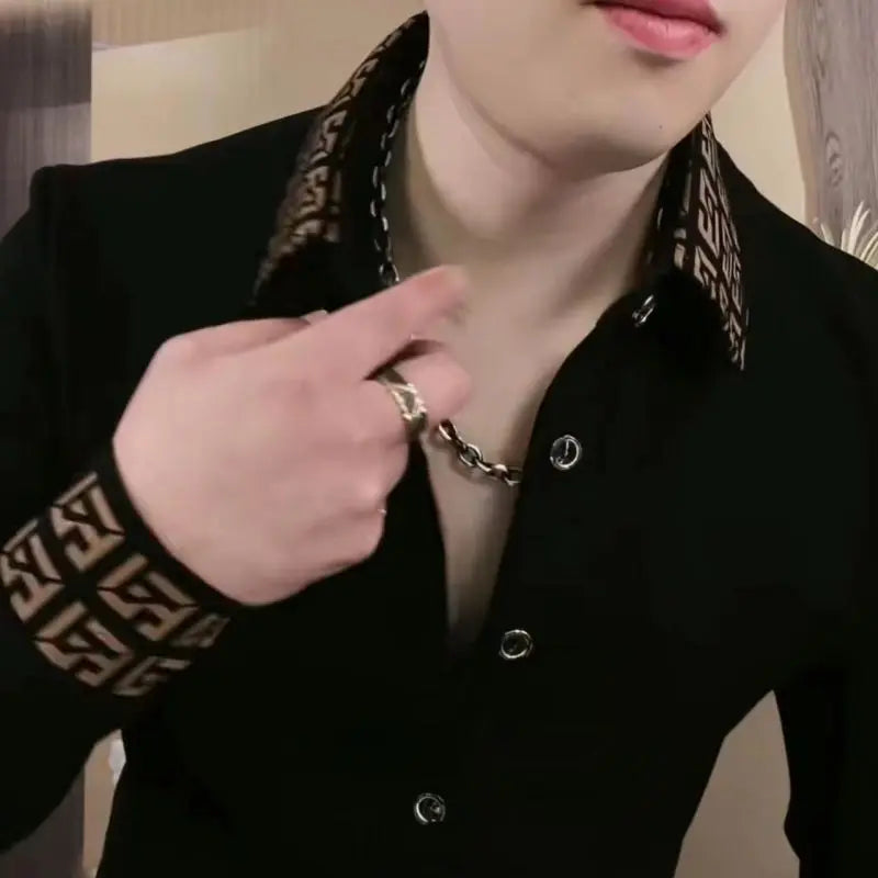 Polo à manches longues pour hommes à la mode T-shirt tendance décontracté à revers à la mode