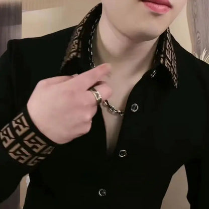 Polo à manches longues pour hommes à la mode T-shirt tendance décontracté à revers à la mode