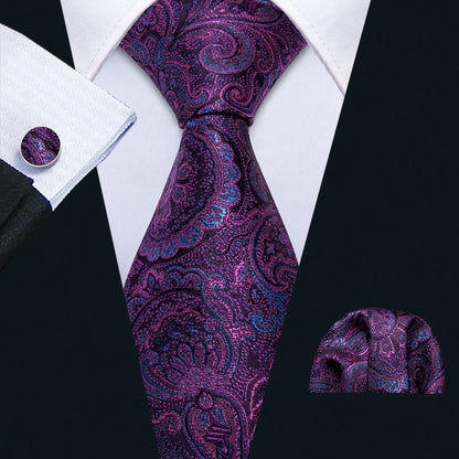 Barry.Wang violet lilas lavande soie hommes cravate mouchoir bouton de manchette ensemble Jacquard cravate florale pour homme mariage fête d'affaires