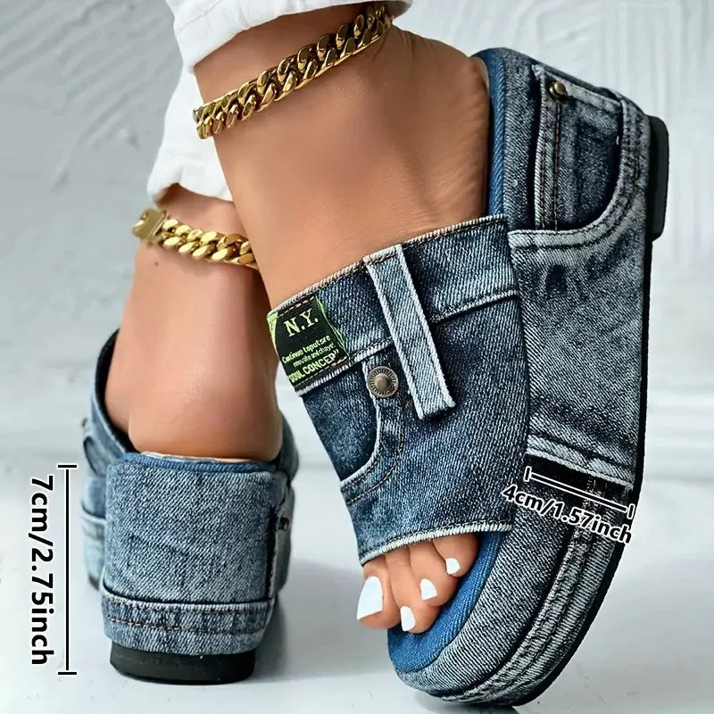 Plate-forme femmes pantoufles nouvel été élégant Denim sandales confortable sans lacet chaussures plage marche pantoufles diapositives décontractées femmes