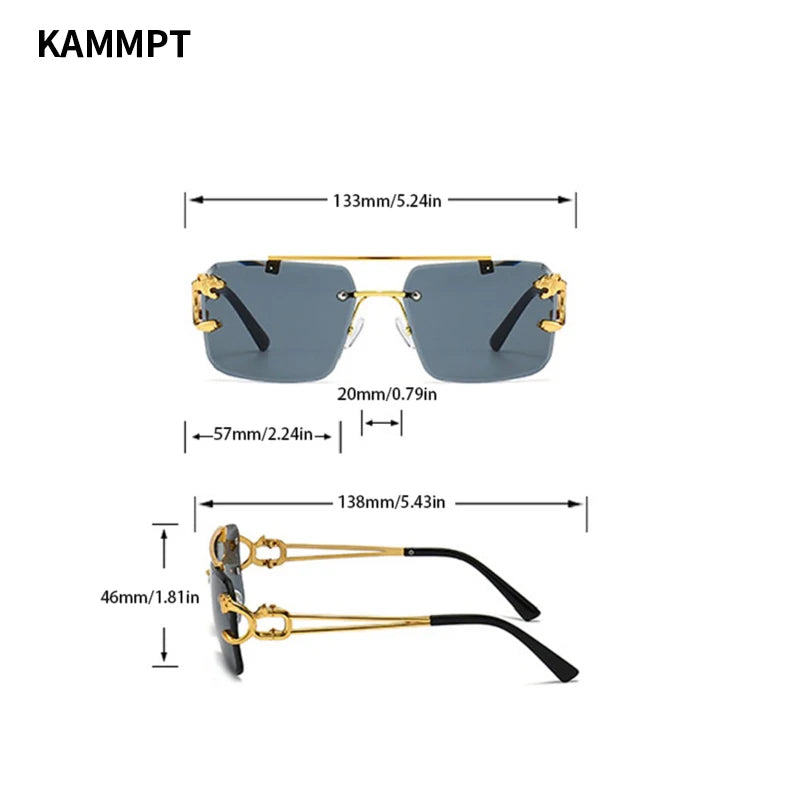 KAMMPT Vintage lunettes de soleil sans monture hommes femmes mode surdimensionné carré nuances lunettes nouveau Double pont dégradé UV400 lunettes de soleil
