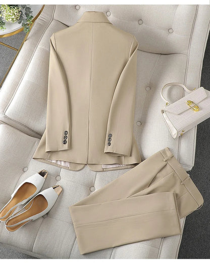 Costume Blazer Bleu Décontracté pour Femme, Tenue de Bureau, Manches sulf, Veste à Bouton Unique, Ensemble 2 Pièces, Chic, Mode, Pantalon, Élégant