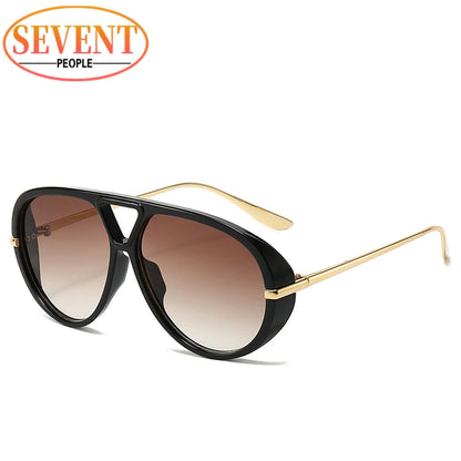 Lunettes de soleil pilote Punk ovales surdimensionnées pour femmes, grande marque de luxe, monture métallique Vintage, lunettes de soleil pour dames, bouclier UV400, 2025