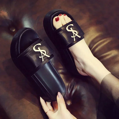 Pantoufles de Luxe à Plateforme pour Femme, Chaussures Décontractées d'Extérieur, Sandales à la Mode