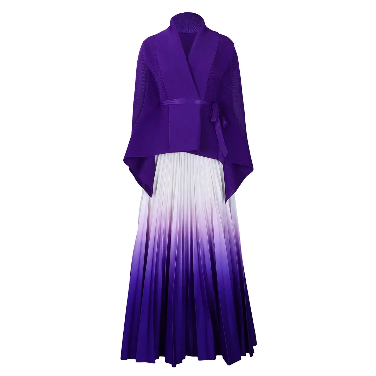 CM.YAYA – ensemble dégradé pour femmes, chemisier à manches longues avec ceinture, chemise et jupes longues plissées, costume de rue, ensemble deux pièces, survêtement