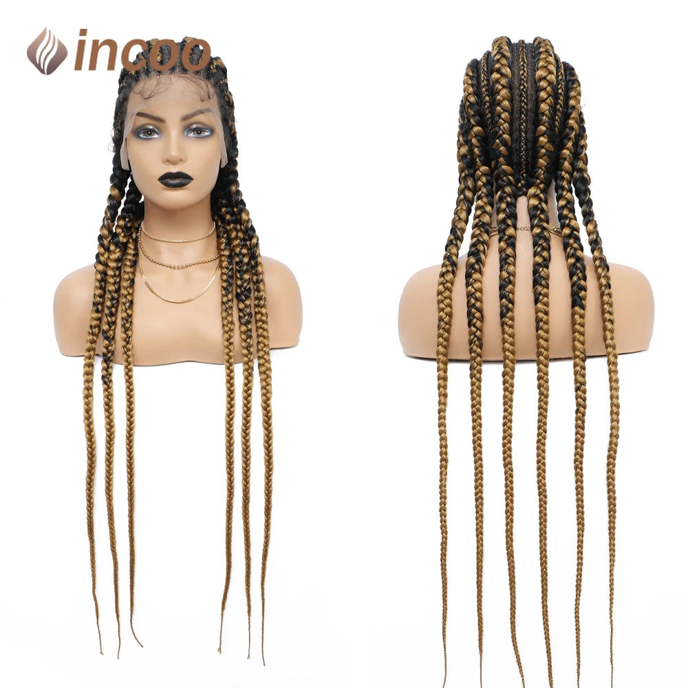 Incoo-Perruque synthétique tressée pour femmes noires, 36 pouces, sans nœud, boîte, Cornrow, cheveux africains