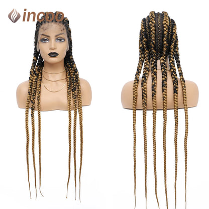 Incoo-Perruque synthétique tressée pour femmes noires, 36 pouces, sans nœud, boîte, Cornrow, cheveux africains