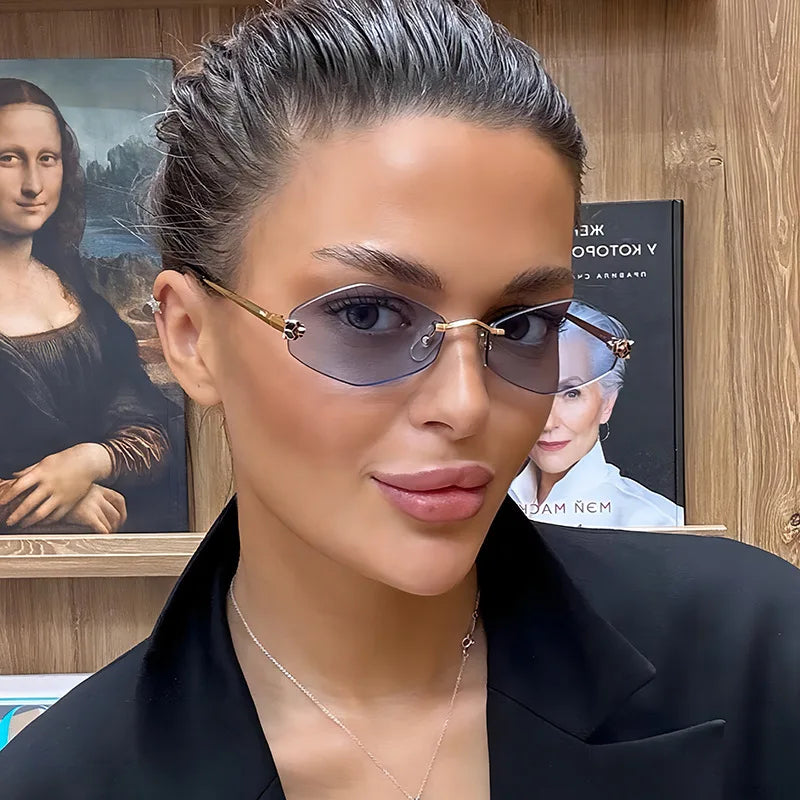 Lunettes de soleil personnalisées en losange sans cadre pour femmes, lunettes de soleil classiques élégantes et polyvalentes, lunettes de soleil de luxe et haut de gamme, UV400