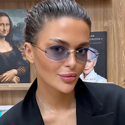 Lunettes de soleil personnalisées en losange sans cadre pour femmes, lunettes de soleil classiques élégantes et polyvalentes, lunettes de soleil de luxe et haut de gamme, UV400