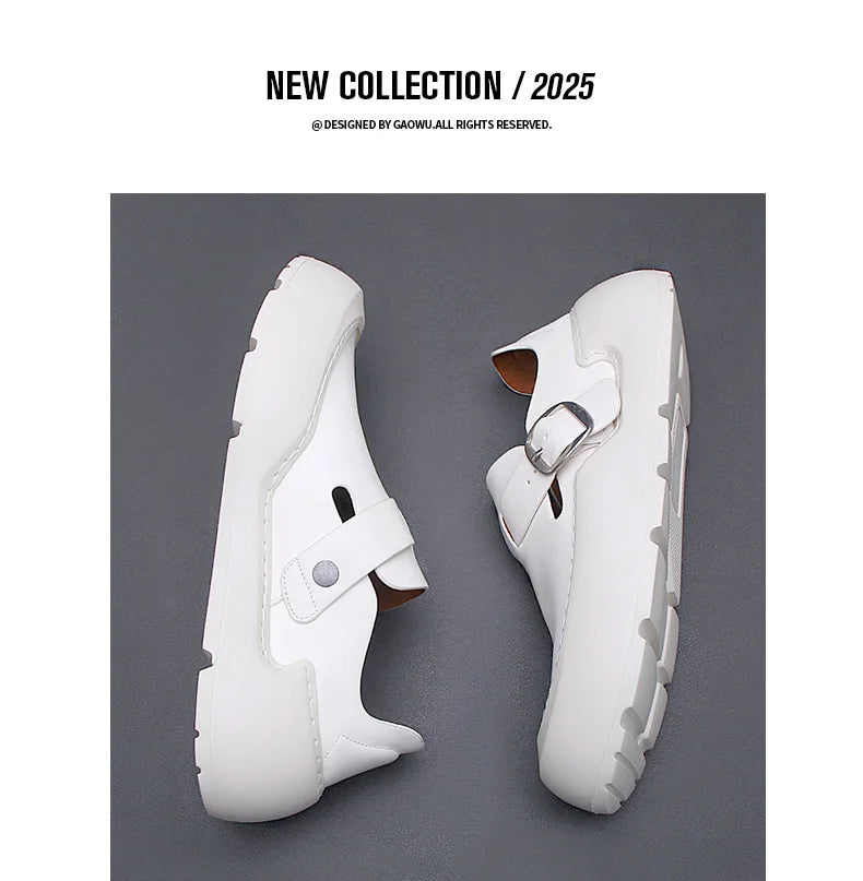 Été 2025 nouveaux mocassins en cuir respirants pour hommes semelles souples semelles épaisses confortables chaussures en cuir pour hommes à la mode et décontractées