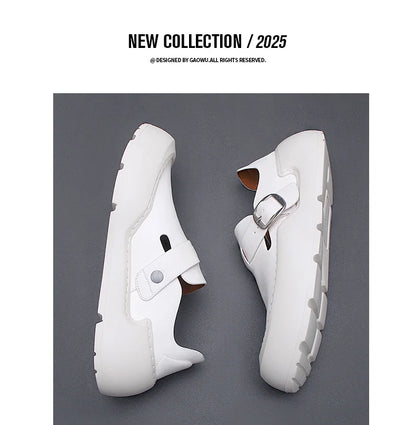 Été 2025 nouveaux mocassins en cuir respirants pour hommes semelles souples semelles épaisses confortables chaussures en cuir pour hommes à la mode et décontractées