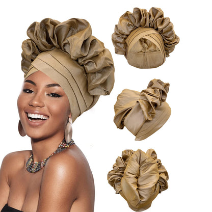 Nouveau bonnet Turban à volants pour femmes, couvre-chef en soie brute africaine, automne, Nigeria, Gele de mariage, bandeau de fête, couvre-chef pour dame