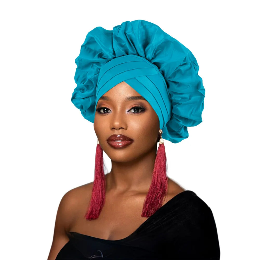 Nouveau bonnet Turban à volants pour femmes, couvre-chef en soie brute africaine, automne, Nigeria, Gele de mariage, bandeau de fête, couvre-chef pour dame