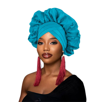 Nouveau bonnet Turban à volants pour femmes, couvre-chef en soie brute africaine, automne, Nigeria, Gele de mariage, bandeau de fête, couvre-chef pour dame
